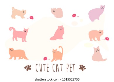 KAWAII Adorable cats lie down on yarn and pet dresses, flat style designs.
Vector illustration