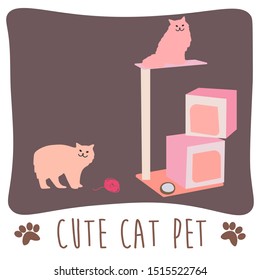 KAWAII Adorable cats lie down on yarn and pet dresses, flat style designs.
Vector illustration