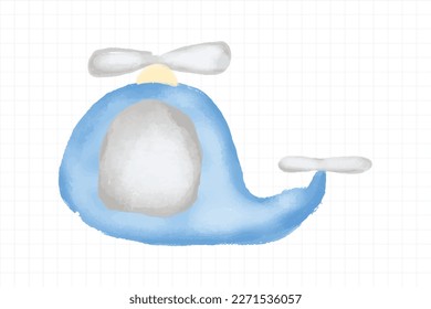 kawaii airplane design. Watercolor airplane isolated on white background