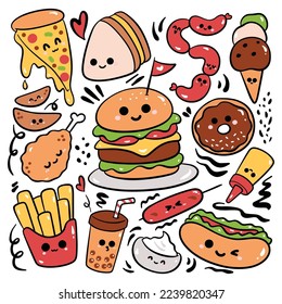 Kawaii American Food Hand Drawn Doodle