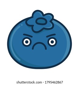 kawaii angry blueberry cartoon illustration isolated on white background