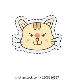 Kawaii angry cat face. Cute hand drawn colored vector. editable stroke.