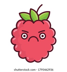 kawaii angry raspberry cartoon illustration isolated on white background