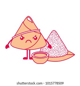 kawaii angry rice dumpling with sauce cartoon
