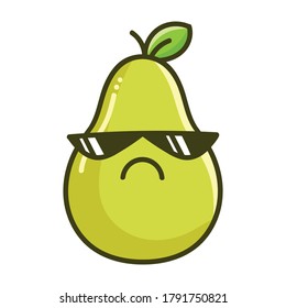 kawaii angry sunglasses pear cartoon illustration isolated on white background