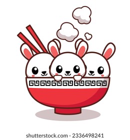 a kawaii animal bowl rabbit vector illustration