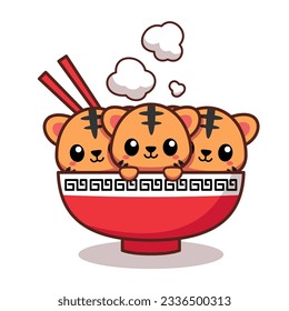 a kawaii animal bowl tiger vector illustration