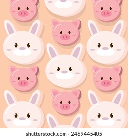 Kawaii animal emoticon pattern background Vector illustration