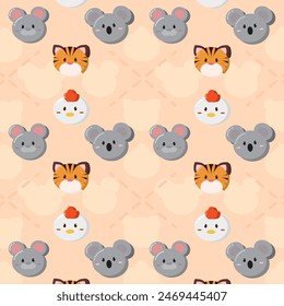 Kawaii animal emoticon pattern background Vector illustration