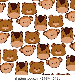 Kawaii animal emoticon pattern background Vector illustration