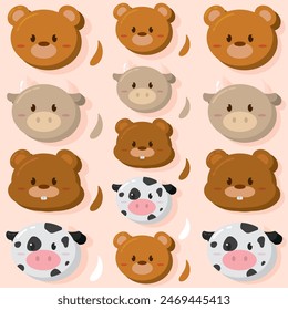 Kawaii animal emoticon pattern background Vector illustration