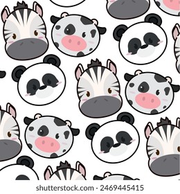 Kawaii animal emoticon pattern background Vector illustration