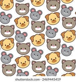 Kawaii animal emoticon pattern background Vector illustration