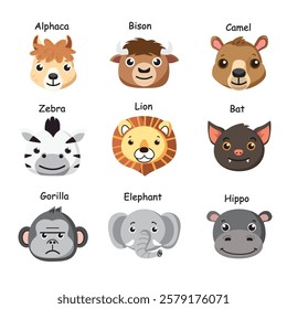 Kawaii animal head icon collection. Cute and friendly vector mascot illustrations