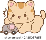 Kawaii animal kitty for scrapbook and sticker.
A funny cat with mouse toy