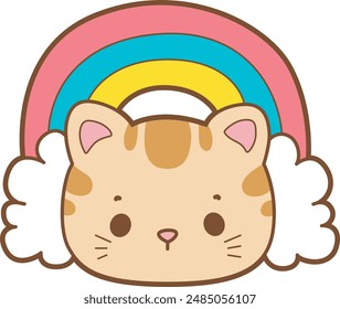 Kawaii animal kitty for scrapbook and sticker.
A funny cat with rainbow on it