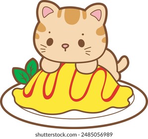 Kawaii animal kitty for scrapbook and sticker.
A funny cat with omurice on it