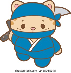 Kawaii animal kitty for scrapbook and sticker.
A funny cat with ninja costume from Japan