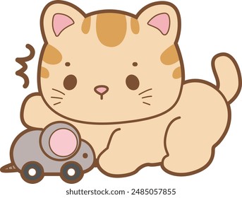 Kawaii animal kitty para álbum de recortes y pegatina.
Un gato divertido con juguete de ratón