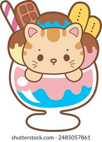 Kawaii animal kitty for scrapbook and sticker.
A funny cat in the ice cream