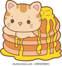 Kawaii Tier Kitty für Scrapbook und Aufkleber.
Eine lustige Katze auf dem Pfannkuchen