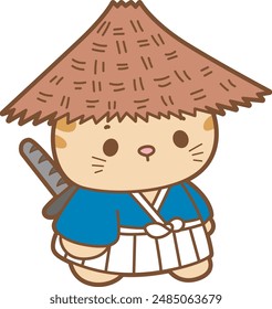 Kawaii animal kitty for scrapbook and sticker.
A funny cat with samurai costume