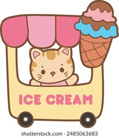 Kawaii animal kitty para álbum de recortes y pegatina.
Un gato divertido con franquicia de helados