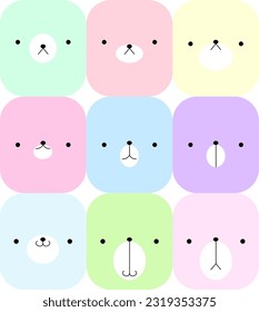 Vector de patrón sin costura de los animales de Kawaii, caricatura de osos fondo para tarjeta, textil, cubierta, niños ilustración de diseño de moda , rosa, azul, púrpura, verde