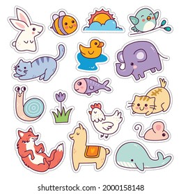 Kawaii Animal Sticker Set isolated on white background