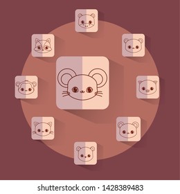 kawaii animals card icon vector illustration.