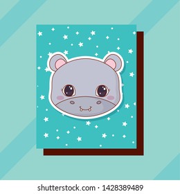 kawaii animals card icon vector ilustration. hippo.