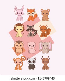 kawaii animals design 