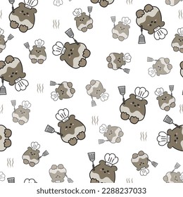 kawaii animals doodle set vector in a pattern 