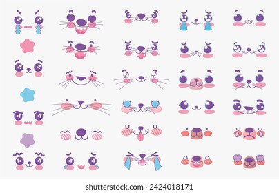 Kawaii animals emoji faces set vector