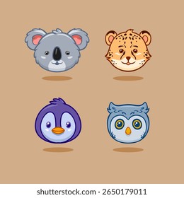 Cópia arquivada em 23 de outubro de 2013 "Kawaii Animals Head Set Vetor Cartoon Characters" . Coala, chita, pinguim e coruja desenhos animados coleção isolada ilustração vetor.