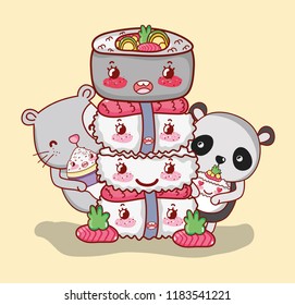 Kawaii animals and japanese food