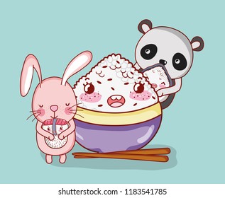 Kawaii animals and japanese food