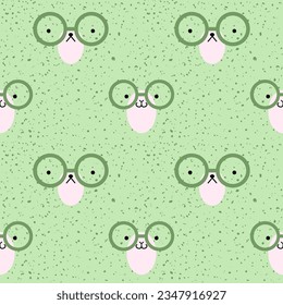 Kawaii animals pattern cute cartoon face , green background