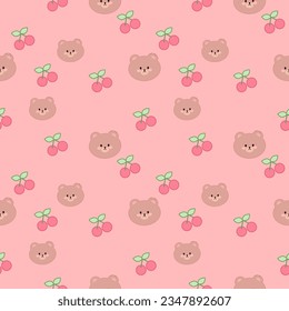 Patrón de animales Kawaii lindo gato, cereza, fondo de osos