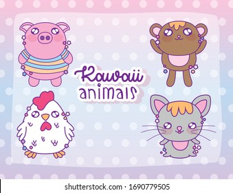 Kawaii animals store cartoons design, expression cute character funny and emoticon theme Vector illustration