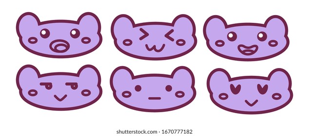 Kawaii-Animateur Flache Vektorillustration EPS10. Laune. Ausdruck. Aufkleber. Pastellfarben, violett. 