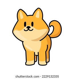 Kawaii anime dog standing and smiling, puppy sticker. Funny dog cartoon character vector illustration for comics. Japanese manga, art and culture concept