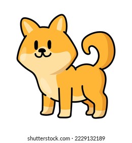 Kawaii anime dog standing and waiting for owner, puppy sticker. Funny dog cartoon character vector illustration for comics. Japanese manga, art and culture concept