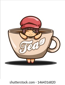 Kawaii anime vector tea time love