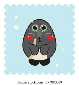 Kawaii anime wild mole with big sparkle eyes and sweet cheeks. Cute colors, flat style. Isolated on blue background