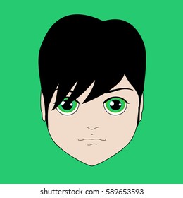 kawaii annoyed man with big green eyes Anime