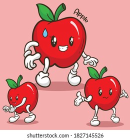 Kawaii apple characters vector.  use them as stickers,fruit logo,patterns, t-shirt designs, all printed media, cartoons, etc