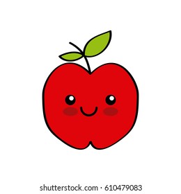 kawaii apple fruit icon over white background. colorful design. vector illustration
