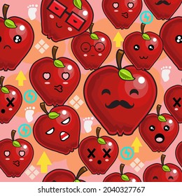 Kawaii apple seamless pattern Premium vector for your background