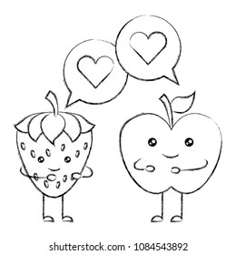 kawaii apple and strawberry speech bubble cartoon